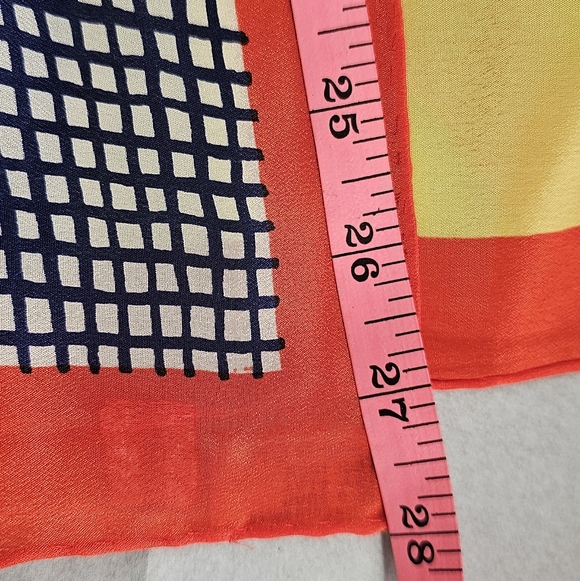 Bill Blass Red and Yellow Checkered Scarf 100% Silk Handrolled - Picture 6 of 6